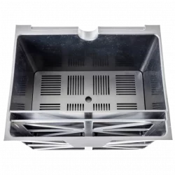 Tiefgezogener Behälter aus Kunststoff mit eingeklebten Zwischenwänden und Filterboden