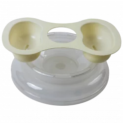 Mehrfach verwendbare Vergussform aus transparentem Kunststoff mit dicht aufgestecktem Trichterpaar